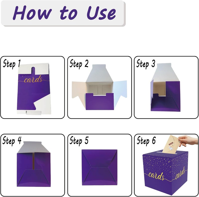 OLIVBIN Purple Card Box, Wedding Party Card Storage Box, Used for Birthday, Baby or Bride, Graduation Ceremony, Retirement Ceremony, Anniversary Decoration Party Supplies - Image 3